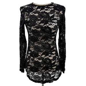 Womens Top S Y2K Whimsigoth Lace Dark Fairy Grunge‎ Sheer Witch Indie Goth Black